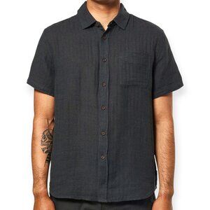 KATIN Alan Solid Button Shirt Charcoal Gray Size M Herringbone Linen Cotton